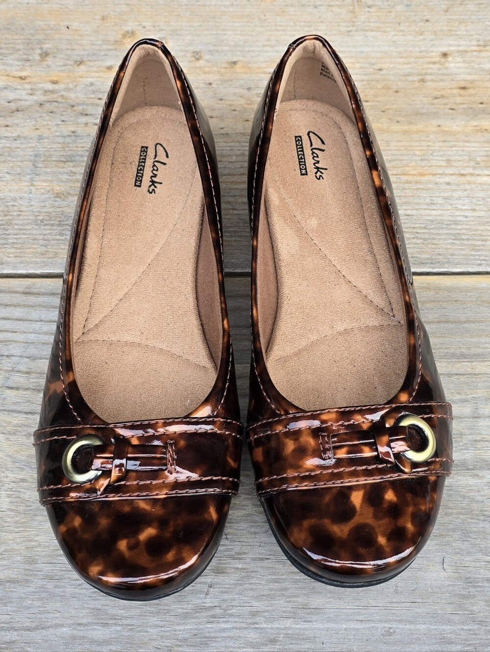 Clarks Propose Spire Y2K Dark Academia Tortoise Patent Comfort Ballet Flats 7.5M